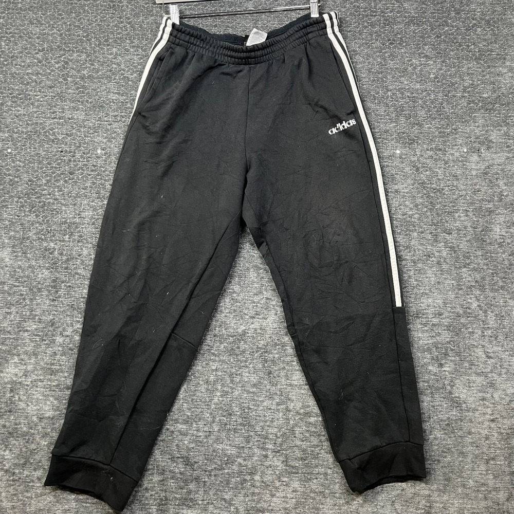 Adidas Climalite Sweatpants Men Black White Side Stripe Elastic Waist Sports - L